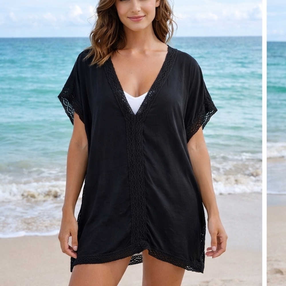 Laundry by Design Black Crochet Swim Cover-Up - Black One Size NWT